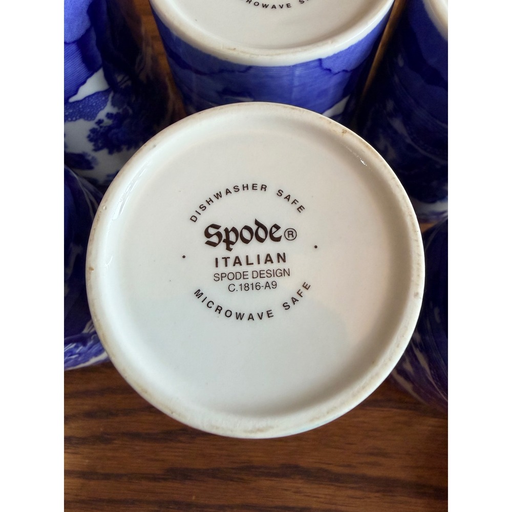 Spode Blue Italian Spice Jars Set of 6 Porcelain Herb Canisters w/Lids